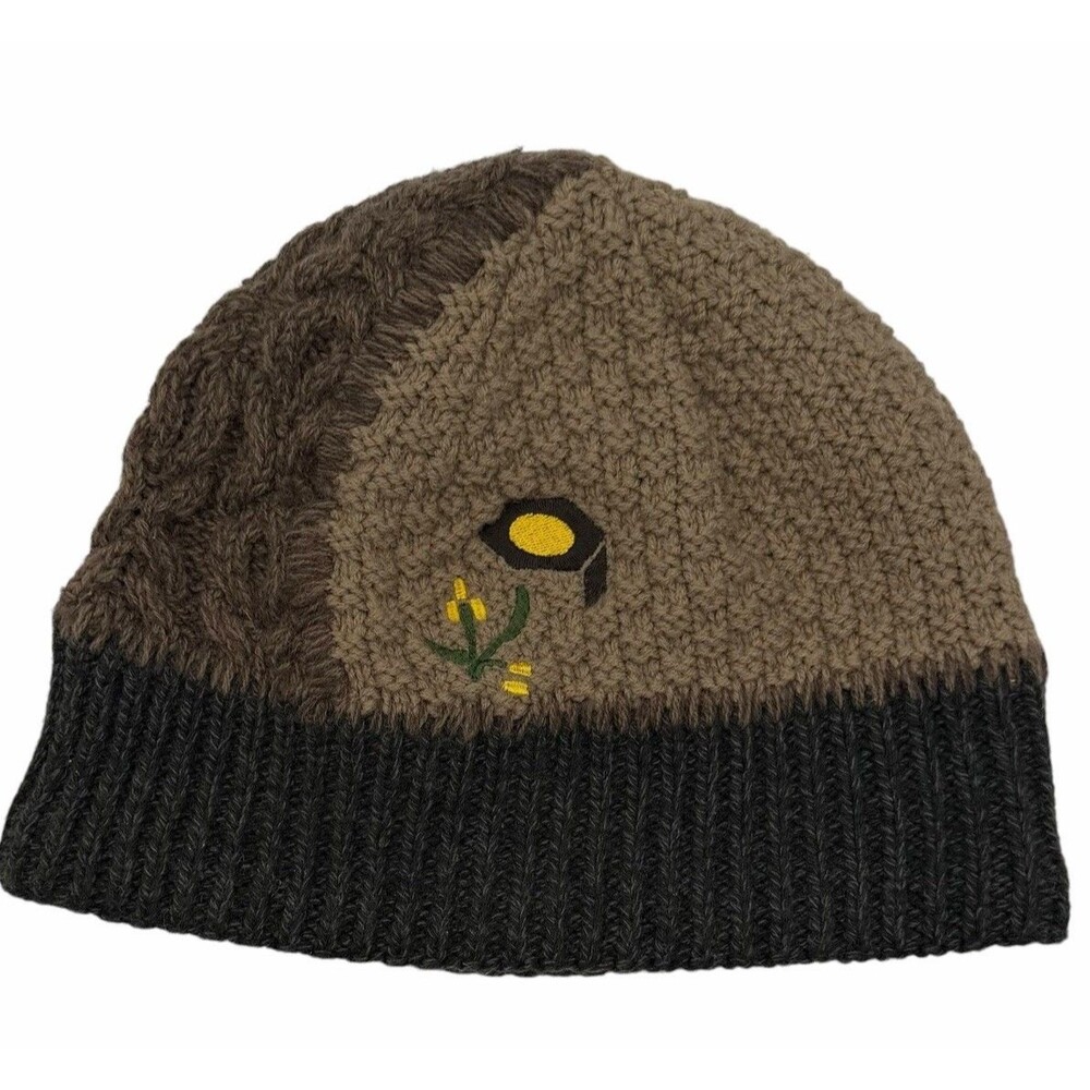 Mountain Hardwear Knit Beanie Wool Blend Brown Patchwork Flower Logo Cable Hat